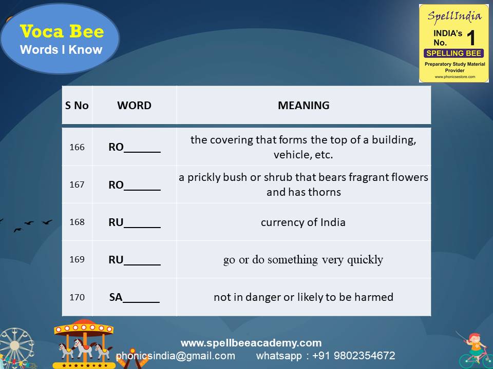 Spelling Spell Bee Olympiad Sample Questions for Class 1