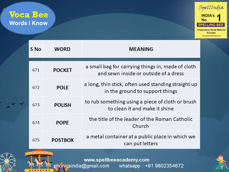 Spelling Spell Bee Olympiad Sample Questions for Class 2