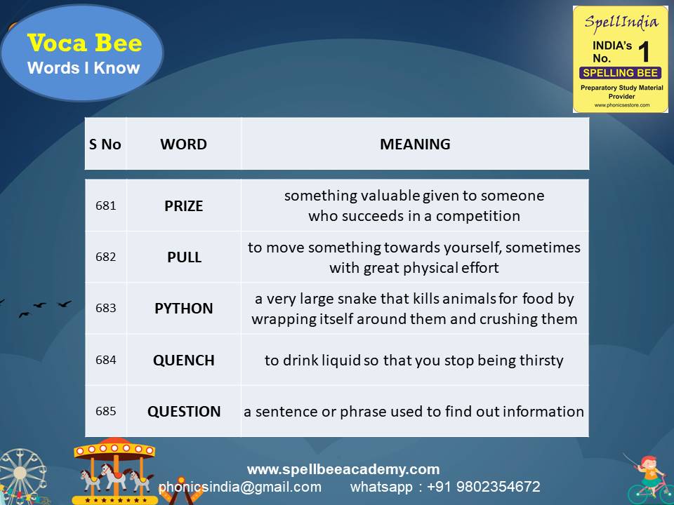 Spelling Spell Bee Olympiad Sample Questions for Class 2