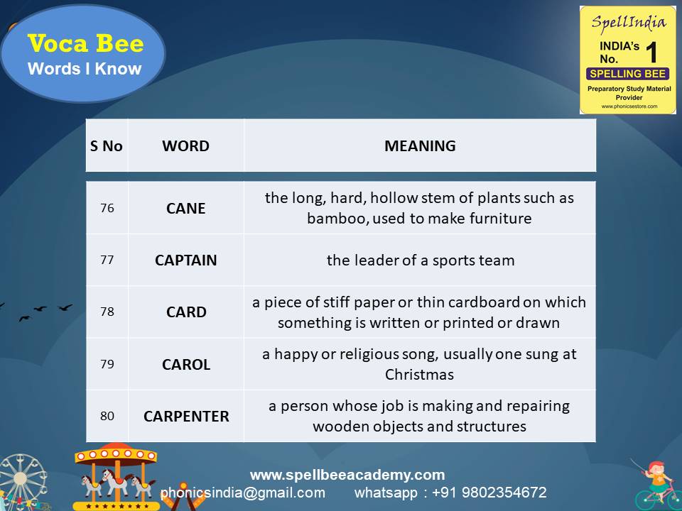 Spelling Spell Bee Olympiad Sample Questions for Class 2