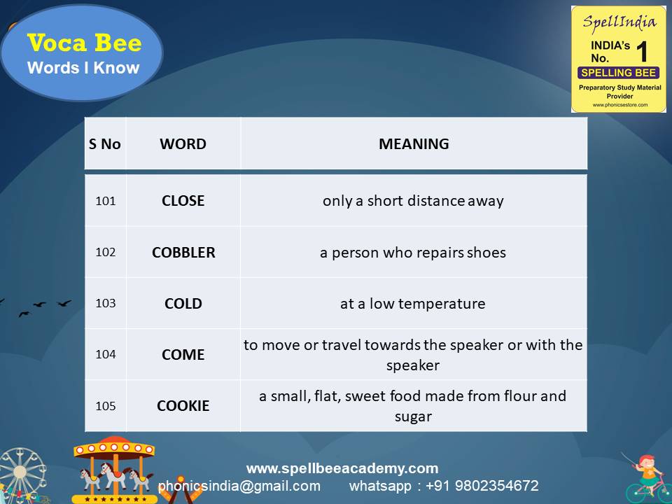 Spelling Spell Bee Olympiad Sample Questions for Class 2