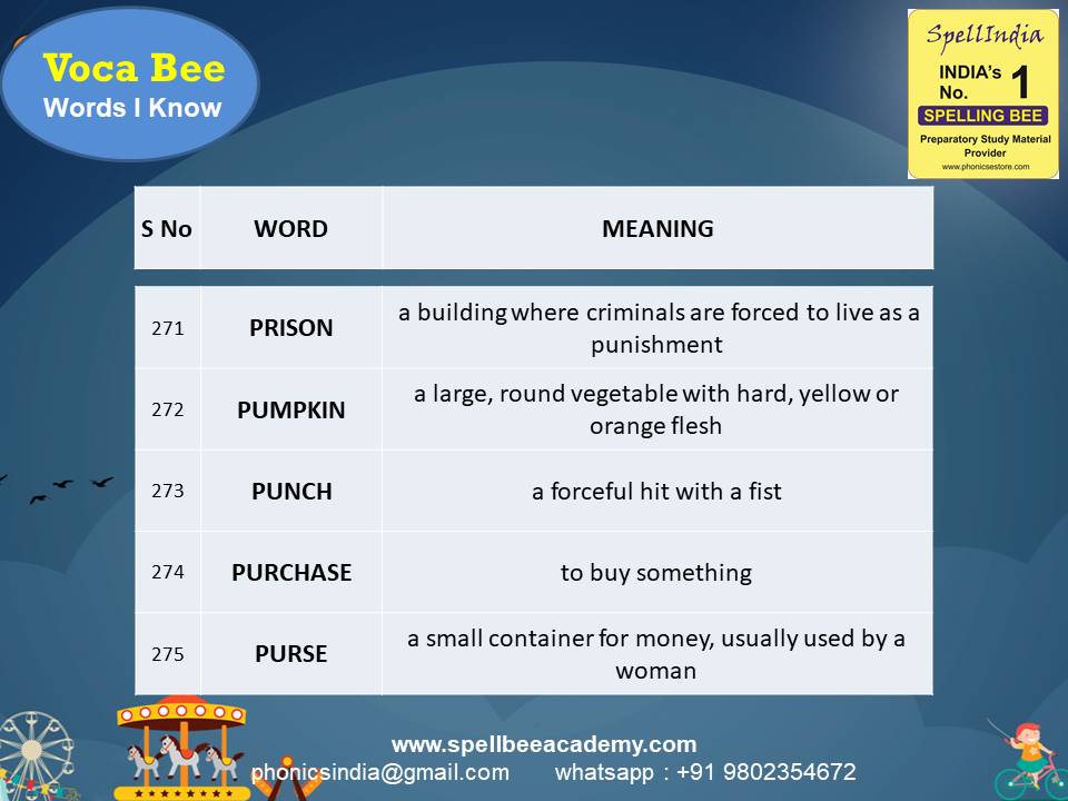 Spelling Spell Bee Olympiad Sample Questions for Class 2