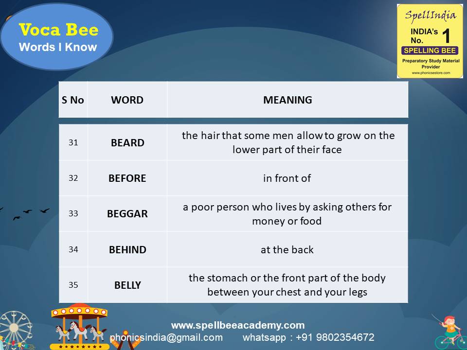 Spelling Spell Bee Olympiad Sample Questions for Class 2